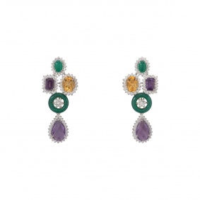 White Gold Diamond and Multi-Gem Earrings